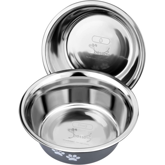 PETTOM Pack of 2 Stainless Steel Dog Bowls (860 ml), Feeding Bowl for Small Dogs and Cats, Stainless Steel with Non-Slip Silicone Base, Drinking Bowl for Dogs and Cats, S - 17.5 cm, Grey PETTOM Pack of 2 Stainless Steel Dog Bowls (860 ml), Feeding Bowl for Small Dogs and Cats, Stainless Steel with Non-Slip Silicone Base, Drinking Bowl for Dogs and Cats, S - 17.5 cm, Grey