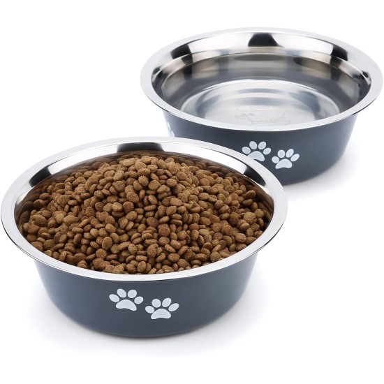 PETTOM Pack of 2 Stainless Steel Dog Bowls (860 ml), Feeding Bowl for Small Dogs and Cats, Stainless Steel with Non-Slip Silicone Base, Drinking Bowl for Dogs and Cats, S - 17.5 cm, Grey PETTOM Pack of 2 Stainless Steel Dog Bowls (860 ml), Feeding Bowl for Small Dogs and Cats, Stainless Steel with Non-Slip Silicone Base, Drinking Bowl for Dogs and Cats, S - 17.5 cm, Grey
