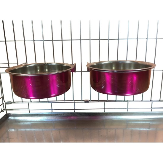 Pair of Dog Bowls for Crates/Cages or Pens, Large, 2.0 Litre, Pink Pair of Dog Bowls for Crates/Cages or Pens, Large, 2.0 Litre, Pink