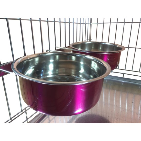 Pair of Dog Bowls for Crates/Cages or Pens, Large, 2.0 Litre, Pink Pair of Dog Bowls for Crates/Cages or Pens, Large, 2.0 Litre, Pink