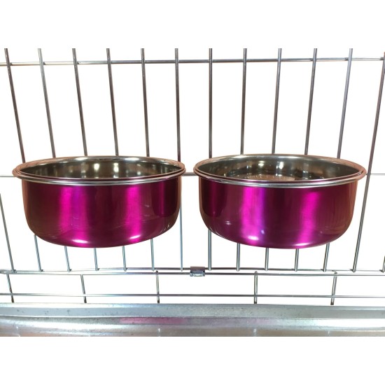 Pair of Dog Bowls for Crates/Cages or Pens, Large, 2.0 Litre, Pink Pair of Dog Bowls for Crates/Cages or Pens, Large, 2.0 Litre, Pink