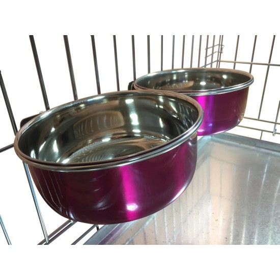 Pair of Dog Bowls for Crates/Cages or Pens, Large, 2.0 Litre, Pink Pair of Dog Bowls for Crates/Cages or Pens, Large, 2.0 Litre, Pink