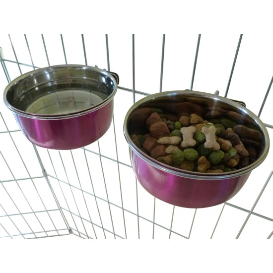 Pair of Dog Bowls for Crates/Cages or Pens, Large, 2.0 Litre, Pink Pair of Dog Bowls for Crates/Cages or Pens, Large, 2.0 Litre, Pink