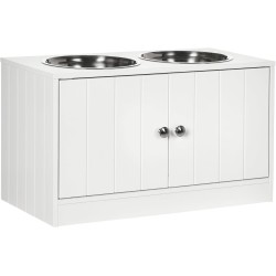 PawHut Dog Bowls, Raised Feeding Station with 2 Stainless Steel Bowls, Dog Bowl Stand with 44L Storage Space, Magnetic Doors, Feeding Bowl, Water Bowl for Large Dogs, White PawHut Dog Bowls, Raised Feeding Station with 2 Stainless Steel Bowls, Dog Bowl Stand with 44L Storage Space, Magnetic Doors, Feeding Bowl, Water Bowl for Large Dogs, White
