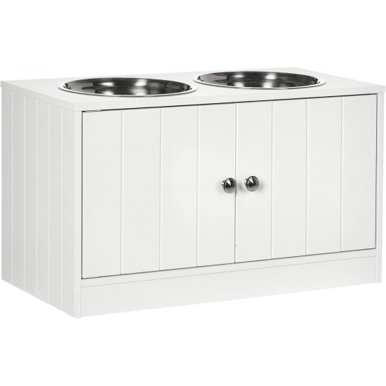 PawHut Dog Bowls, Raised Feeding Station with 2 Stainless Steel Bowls, Dog Bowl Stand with 44L Storage Space, Magnetic Doors, Feeding Bowl, Water Bowl for Large Dogs, White PawHut Dog Bowls, Raised Feeding Station with 2 Stainless Steel Bowls, Dog Bowl Stand with 44L Storage Space, Magnetic Doors, Feeding Bowl, Water Bowl for Large Dogs, White