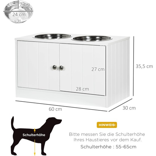 PawHut Dog Bowls, Raised Feeding Station with 2 Stainless Steel Bowls, Dog Bowl Stand with 44L Storage Space, Magnetic Doors, Feeding Bowl, Water Bowl for Large Dogs, White PawHut Dog Bowls, Raised Feeding Station with 2 Stainless Steel Bowls, Dog Bowl Stand with 44L Storage Space, Magnetic Doors, Feeding Bowl, Water Bowl for Large Dogs, White
