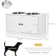 PawHut Dog Bowls, Raised Feeding Station with 2 Stainless Steel Bowls, Dog Bowl Stand with 44L Storage Space, Magnetic Doors, Feeding Bowl, Water Bowl for Large Dogs, White