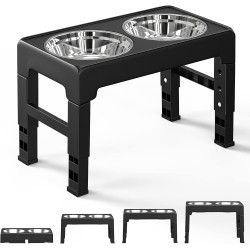 Pawaboo Foldable Dog Bowl, 4 Height Adjustable Bowl Stand with 2 Stainless Steel Bowls, Raised Feeding Bowl, No Spill, Feeding Station, Water Bowl for Small, Medium Dogs and Pets, Black Pawaboo Foldable Dog Bowl, 4 Height Adjustable Bowl Stand with 2 Stainless Steel Bowls, Raised Feeding Bowl, No Spill, Feeding Station, Water Bowl for Small, Medium Dogs and Pets, Black