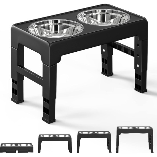 Pawaboo Foldable Dog Bowl, 4 Height Adjustable Bowl Stand with 2 Stainless Steel Bowls, Raised Feeding Bowl, No Spill, Feeding Station, Water Bowl for Small, Medium Dogs and Pets, Black Pawaboo Foldable Dog Bowl, 4 Height Adjustable Bowl Stand with 2 Stainless Steel Bowls, Raised Feeding Bowl, No Spill, Feeding Station, Water Bowl for Small, Medium Dogs and Pets, Black