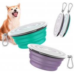 Pawaboo Foldable Dog Bowl, Pack of 2 450 ml Dog Travel Bowls, Portable Silicone Leak-Proof Drinking Bowl, Feeding Bowl with Lid and Carabiner for Dogs Cats Walks on the Go - Turquoise + Purple Pawaboo Foldable Dog Bowl, Pack of 2 450 ml Dog Travel Bowls, Portable Silicone Leak-Proof Drinking Bowl, Feeding Bowl with Lid and Carabiner for Dogs Cats Walks on the Go - Turquoise + Purple