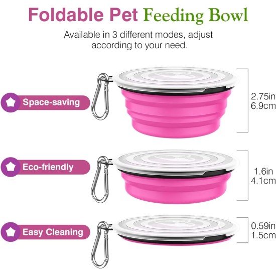 Pawaboo Foldable Dog Bowl, Pack of 2 450 ml Dog Travel Bowls, Portable Silicone Leak-Proof Drinking Bowl, Feeding Bowl with Lid and Carabiner for Dogs Cats Walks on the Go - Turquoise + Purple Pawaboo Foldable Dog Bowl, Pack of 2 450 ml Dog Travel Bowls, Portable Silicone Leak-Proof Drinking Bowl, Feeding Bowl with Lid and Carabiner for Dogs Cats Walks on the Go - Turquoise + Purple