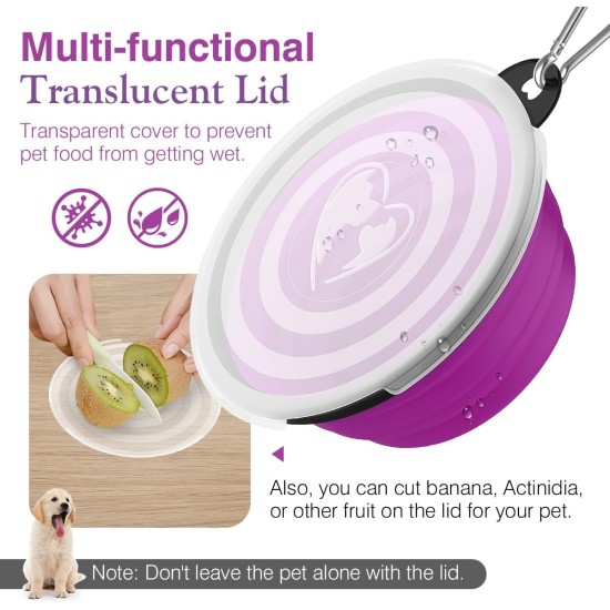 Pawaboo Foldable Dog Bowl, Pack of 2 450 ml Dog Travel Bowls, Portable Silicone Leak-Proof Drinking Bowl, Feeding Bowl with Lid and Carabiner for Dogs Cats Walks on the Go - Turquoise + Purple Pawaboo Foldable Dog Bowl, Pack of 2 450 ml Dog Travel Bowls, Portable Silicone Leak-Proof Drinking Bowl, Feeding Bowl with Lid and Carabiner for Dogs Cats Walks on the Go - Turquoise + Purple
