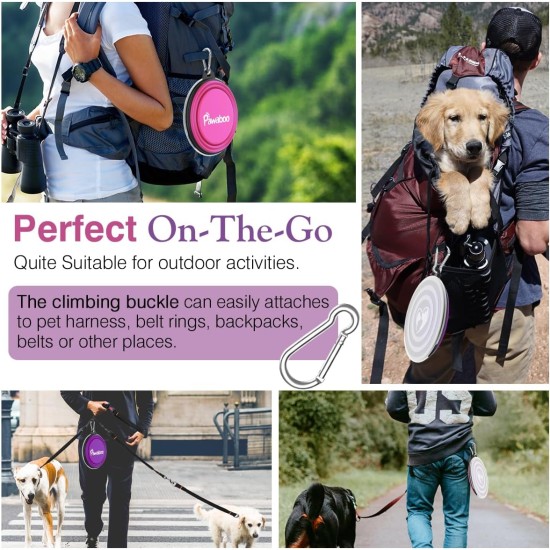 Pawaboo Foldable Dog Bowl, Pack of 2 450 ml Dog Travel Bowls, Portable Silicone Leak-Proof Drinking Bowl, Feeding Bowl with Lid and Carabiner for Dogs Cats Walks on the Go - Turquoise + Purple Pawaboo Foldable Dog Bowl, Pack of 2 450 ml Dog Travel Bowls, Portable Silicone Leak-Proof Drinking Bowl, Feeding Bowl with Lid and Carabiner for Dogs Cats Walks on the Go - Turquoise + Purple