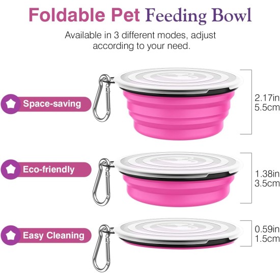 Pawaboo Foldable Dog Bowl, Pack of 2 450 ml Dog Travel Bowls, Portable Silicone Leak-Proof Drinking Bowl, Feeding Bowl with Lid and Carabiner for Dogs Cats Walks on the Go - Turquoise + Purple Pawaboo Foldable Dog Bowl, Pack of 2 450 ml Dog Travel Bowls, Portable Silicone Leak-Proof Drinking Bowl, Feeding Bowl with Lid and Carabiner for Dogs Cats Walks on the Go - Turquoise + Purple