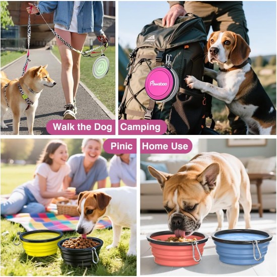Pawaboo Foldable Dog Bowl, Pack of 2 450 ml Dog Travel Bowls, Portable Silicone Leak-Proof Drinking Bowl, Feeding Bowl with Lid and Carabiner for Dogs Cats Walks on the Go - Turquoise + Purple Pawaboo Foldable Dog Bowl, Pack of 2 450 ml Dog Travel Bowls, Portable Silicone Leak-Proof Drinking Bowl, Feeding Bowl with Lid and Carabiner for Dogs Cats Walks on the Go - Turquoise + Purple