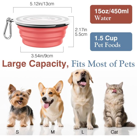 Pawaboo Foldable Dog Bowl, Pack of 2 450 ml Dog Travel Bowls, Portable Silicone Leak-Proof Drinking Bowl, Feeding Bowl with Lid and Carabiner for Dogs Cats Walks on the Go - Turquoise + Purple Pawaboo Foldable Dog Bowl, Pack of 2 450 ml Dog Travel Bowls, Portable Silicone Leak-Proof Drinking Bowl, Feeding Bowl with Lid and Carabiner for Dogs Cats Walks on the Go - Turquoise + Purple