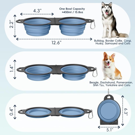 Pawaboo Foldable Dog Bowl, Pack of 2 450 ml Dog Travel Bowls, Portable Silicone Leak-Proof Drinking Bowl, Feeding Bowl with Lid and Carabiner for Dogs Cats Walks on the Go - Turquoise + Purple Pawaboo Foldable Dog Bowl, Pack of 2 450 ml Dog Travel Bowls, Portable Silicone Leak-Proof Drinking Bowl, Feeding Bowl with Lid and Carabiner for Dogs Cats Walks on the Go - Turquoise + Purple