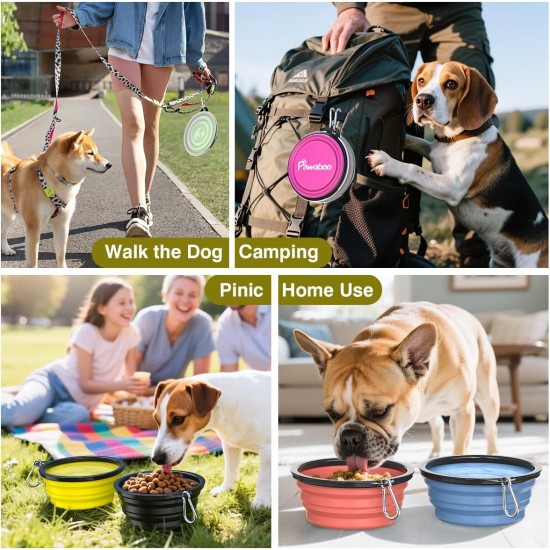 Pawaboo Foldable Dog Bowl, Pack of 2 450 ml Dog Travel Bowls, Portable Silicone Leak-Proof Drinking Bowl, Feeding Bowl with Lid and Carabiner for Dogs Cats Walks on the Go - Turquoise + Purple Pawaboo Foldable Dog Bowl, Pack of 2 450 ml Dog Travel Bowls, Portable Silicone Leak-Proof Drinking Bowl, Feeding Bowl with Lid and Carabiner for Dogs Cats Walks on the Go - Turquoise + Purple