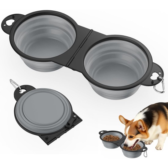 Pawaboo Foldable Dog Bowl, Pack of 2 450 ml Dog Travel Bowls, Portable Silicone Leak-Proof Drinking Bowl, Feeding Bowl with Lid and Carabiner for Dogs Cats Walks on the Go - Turquoise + Purple Pawaboo Foldable Dog Bowl, Pack of 2 450 ml Dog Travel Bowls, Portable Silicone Leak-Proof Drinking Bowl, Feeding Bowl with Lid and Carabiner for Dogs Cats Walks on the Go - Turquoise + Purple