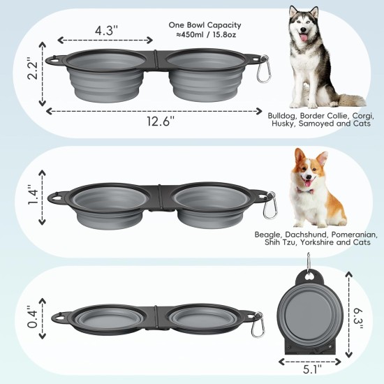 Pawaboo Foldable Dog Bowl, Pack of 2 450 ml Dog Travel Bowls, Portable Silicone Leak-Proof Drinking Bowl, Feeding Bowl with Lid and Carabiner for Dogs Cats Walks on the Go - Turquoise + Purple Pawaboo Foldable Dog Bowl, Pack of 2 450 ml Dog Travel Bowls, Portable Silicone Leak-Proof Drinking Bowl, Feeding Bowl with Lid and Carabiner for Dogs Cats Walks on the Go - Turquoise + Purple