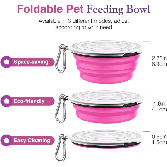 Pawaboo Foldable Dog Bowl, Pack of 2 450 ml Dog Travel Bowls, Portable Silicone Leak-Proof Drinking Bowl, Feeding Bowl with Lid and Carabiner for Dogs Cats Walks on the Go - Turquoise + Purple Pawaboo Foldable Dog Bowl, Pack of 2 450 ml Dog Travel Bowls, Portable Silicone Leak-Proof Drinking Bowl, Feeding Bowl with Lid and Carabiner for Dogs Cats Walks on the Go - Turquoise + Purple