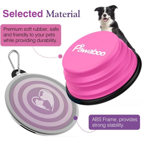 Pawaboo Foldable Dog Bowl, Pack of 2 450 ml Dog Travel Bowls, Portable Silicone Leak-Proof Drinking Bowl, Feeding Bowl with Lid and Carabiner for Dogs Cats Walks on the Go - Turquoise + Purple Pawaboo Foldable Dog Bowl, Pack of 2 450 ml Dog Travel Bowls, Portable Silicone Leak-Proof Drinking Bowl, Feeding Bowl with Lid and Carabiner for Dogs Cats Walks on the Go - Turquoise + Purple