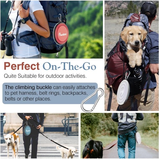 Pawaboo Foldable Dog Bowl, Pack of 2 450 ml Dog Travel Bowls, Portable Silicone Leak-Proof Drinking Bowl, Feeding Bowl with Lid and Carabiner for Dogs Cats Walks on the Go - Turquoise + Purple Pawaboo Foldable Dog Bowl, Pack of 2 450 ml Dog Travel Bowls, Portable Silicone Leak-Proof Drinking Bowl, Feeding Bowl with Lid and Carabiner for Dogs Cats Walks on the Go - Turquoise + Purple
