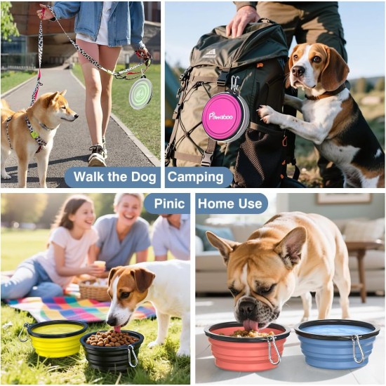 Pawaboo Foldable Dog Bowl, Pack of 2 450 ml Dog Travel Bowls, Portable Silicone Leak-Proof Drinking Bowl, Feeding Bowl with Lid and Carabiner for Dogs Cats Walks on the Go - Turquoise + Purple Pawaboo Foldable Dog Bowl, Pack of 2 450 ml Dog Travel Bowls, Portable Silicone Leak-Proof Drinking Bowl, Feeding Bowl with Lid and Carabiner for Dogs Cats Walks on the Go - Turquoise + Purple