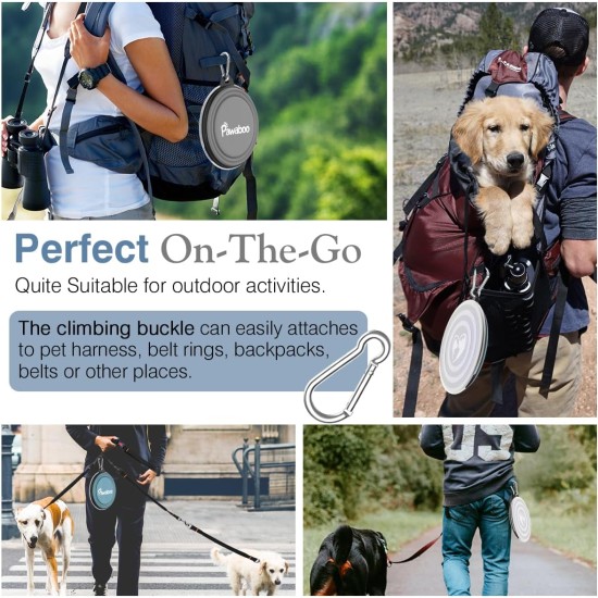 Pawaboo Foldable Dog Bowl, Pack of 2 450 ml Dog Travel Bowls, Portable Silicone Leak-Proof Drinking Bowl, Feeding Bowl with Lid and Carabiner for Dogs Cats Walks on the Go - Turquoise + Purple Pawaboo Foldable Dog Bowl, Pack of 2 450 ml Dog Travel Bowls, Portable Silicone Leak-Proof Drinking Bowl, Feeding Bowl with Lid and Carabiner for Dogs Cats Walks on the Go - Turquoise + Purple