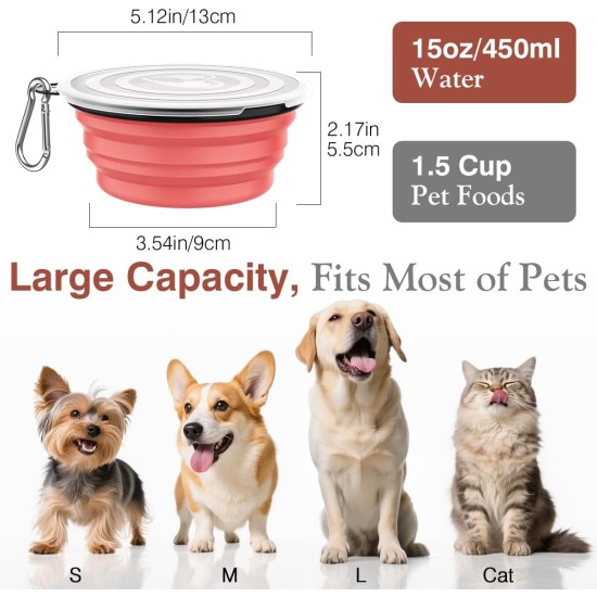 Pawaboo Foldable Dog Bowl, Pack of 2 450 ml Dog Travel Bowls, Portable Silicone Leak-Proof Drinking Bowl, Feeding Bowl with Lid and Carabiner for Dogs Cats Walks on the Go - Turquoise + Purple Pawaboo Foldable Dog Bowl, Pack of 2 450 ml Dog Travel Bowls, Portable Silicone Leak-Proof Drinking Bowl, Feeding Bowl with Lid and Carabiner for Dogs Cats Walks on the Go - Turquoise + Purple