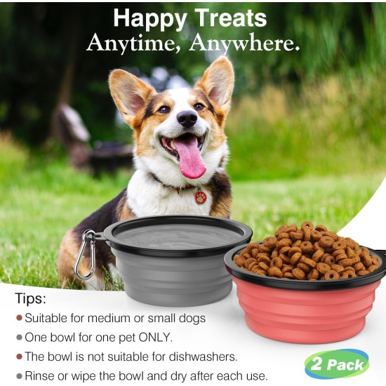 Pawaboo Foldable Dog Bowl, Pack of 2 450 ml Dog Travel Bowls, Portable Silicone Leak-Proof Drinking Bowl, Feeding Bowl with Lid and Carabiner for Dogs Cats Walks on the Go - Turquoise + Purple Pawaboo Foldable Dog Bowl, Pack of 2 450 ml Dog Travel Bowls, Portable Silicone Leak-Proof Drinking Bowl, Feeding Bowl with Lid and Carabiner for Dogs Cats Walks on the Go - Turquoise + Purple