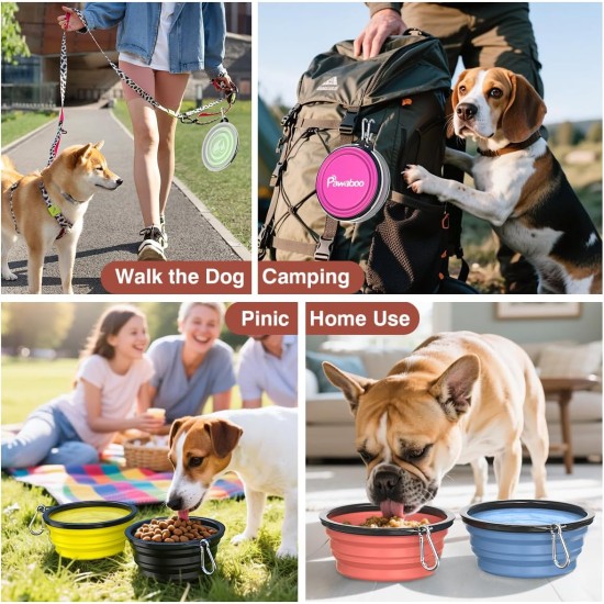 Pawaboo Foldable Dog Bowl, Pack of 2 450 ml Dog Travel Bowls, Portable Silicone Leak-Proof Drinking Bowl, Feeding Bowl with Lid and Carabiner for Dogs Cats Walks on the Go - Turquoise + Purple Pawaboo Foldable Dog Bowl, Pack of 2 450 ml Dog Travel Bowls, Portable Silicone Leak-Proof Drinking Bowl, Feeding Bowl with Lid and Carabiner for Dogs Cats Walks on the Go - Turquoise + Purple