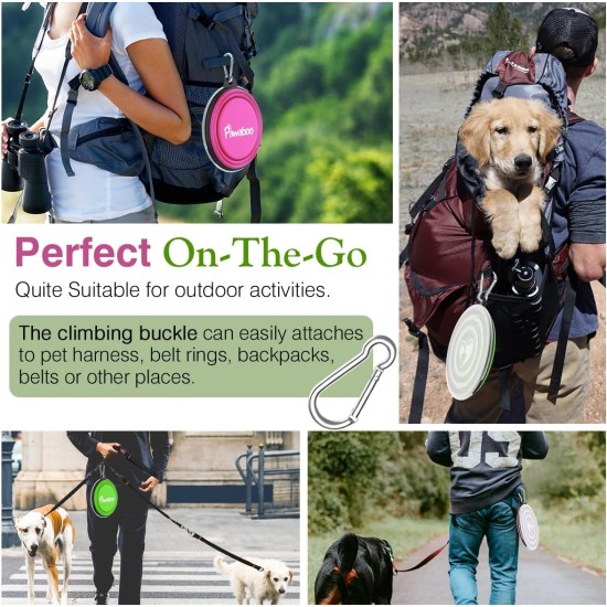 Pawaboo Foldable Dog Bowl, Pack of 2 450 ml Dog Travel Bowls, Portable Silicone Leak-Proof Drinking Bowl, Feeding Bowl with Lid and Carabiner for Dogs Cats Walks on the Go - Turquoise + Purple Pawaboo Foldable Dog Bowl, Pack of 2 450 ml Dog Travel Bowls, Portable Silicone Leak-Proof Drinking Bowl, Feeding Bowl with Lid and Carabiner for Dogs Cats Walks on the Go - Turquoise + Purple