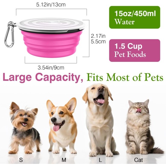Pawaboo Foldable Dog Bowl, Pack of 2 450 ml Dog Travel Bowls, Portable Silicone Leak-Proof Drinking Bowl, Feeding Bowl with Lid and Carabiner for Dogs Cats Walks on the Go - Turquoise + Purple Pawaboo Foldable Dog Bowl, Pack of 2 450 ml Dog Travel Bowls, Portable Silicone Leak-Proof Drinking Bowl, Feeding Bowl with Lid and Carabiner for Dogs Cats Walks on the Go - Turquoise + Purple