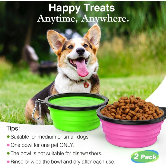 Pawaboo Foldable Dog Bowl, Pack of 2 450 ml Dog Travel Bowls, Portable Silicone Leak-Proof Drinking Bowl, Feeding Bowl with Lid and Carabiner for Dogs Cats Walks on the Go - Turquoise + Purple Pawaboo Foldable Dog Bowl, Pack of 2 450 ml Dog Travel Bowls, Portable Silicone Leak-Proof Drinking Bowl, Feeding Bowl with Lid and Carabiner for Dogs Cats Walks on the Go - Turquoise + Purple