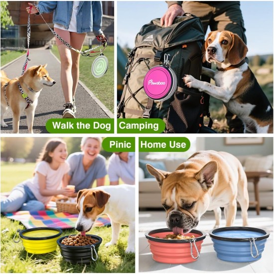 Pawaboo Foldable Dog Bowl, Pack of 2 450 ml Dog Travel Bowls, Portable Silicone Leak-Proof Drinking Bowl, Feeding Bowl with Lid and Carabiner for Dogs Cats Walks on the Go - Turquoise + Purple Pawaboo Foldable Dog Bowl, Pack of 2 450 ml Dog Travel Bowls, Portable Silicone Leak-Proof Drinking Bowl, Feeding Bowl with Lid and Carabiner for Dogs Cats Walks on the Go - Turquoise + Purple