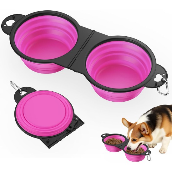 Pawaboo Foldable Dog Bowl, Pack of 2 450 ml Dog Travel Bowls, Portable Silicone Leak-Proof Drinking Bowl, Feeding Bowl with Lid and Carabiner for Dogs Cats Walks on the Go - Turquoise + Purple Pawaboo Foldable Dog Bowl, Pack of 2 450 ml Dog Travel Bowls, Portable Silicone Leak-Proof Drinking Bowl, Feeding Bowl with Lid and Carabiner for Dogs Cats Walks on the Go - Turquoise + Purple