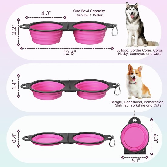 Pawaboo Foldable Dog Bowl, Pack of 2 450 ml Dog Travel Bowls, Portable Silicone Leak-Proof Drinking Bowl, Feeding Bowl with Lid and Carabiner for Dogs Cats Walks on the Go - Turquoise + Purple Pawaboo Foldable Dog Bowl, Pack of 2 450 ml Dog Travel Bowls, Portable Silicone Leak-Proof Drinking Bowl, Feeding Bowl with Lid and Carabiner for Dogs Cats Walks on the Go - Turquoise + Purple