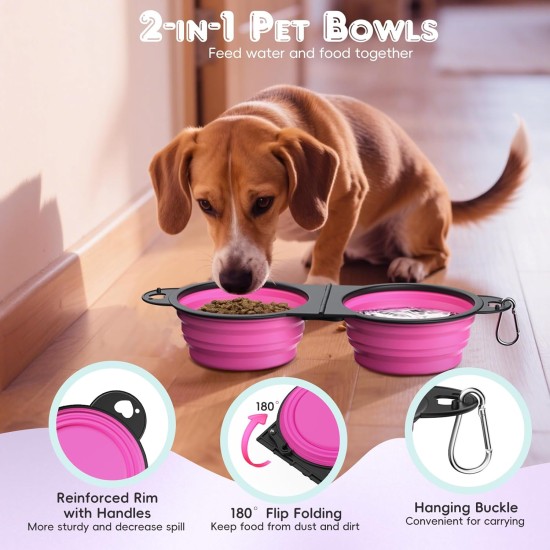 Pawaboo Foldable Dog Bowl, Pack of 2 450 ml Dog Travel Bowls, Portable Silicone Leak-Proof Drinking Bowl, Feeding Bowl with Lid and Carabiner for Dogs Cats Walks on the Go - Turquoise + Purple Pawaboo Foldable Dog Bowl, Pack of 2 450 ml Dog Travel Bowls, Portable Silicone Leak-Proof Drinking Bowl, Feeding Bowl with Lid and Carabiner for Dogs Cats Walks on the Go - Turquoise + Purple