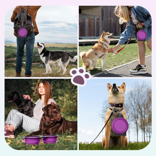 Pawaboo Foldable Dog Bowl, Pack of 2 450 ml Dog Travel Bowls, Portable Silicone Leak-Proof Drinking Bowl, Feeding Bowl with Lid and Carabiner for Dogs Cats Walks on the Go - Turquoise + Purple Pawaboo Foldable Dog Bowl, Pack of 2 450 ml Dog Travel Bowls, Portable Silicone Leak-Proof Drinking Bowl, Feeding Bowl with Lid and Carabiner for Dogs Cats Walks on the Go - Turquoise + Purple
