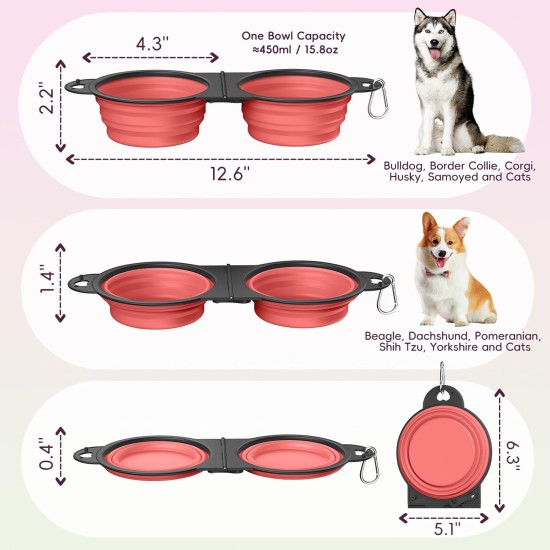 Pawaboo Foldable Dog Bowl, Pack of 2 450 ml Dog Travel Bowls, Portable Silicone Leak-Proof Drinking Bowl, Feeding Bowl with Lid and Carabiner for Dogs Cats Walks on the Go - Turquoise + Purple Pawaboo Foldable Dog Bowl, Pack of 2 450 ml Dog Travel Bowls, Portable Silicone Leak-Proof Drinking Bowl, Feeding Bowl with Lid and Carabiner for Dogs Cats Walks on the Go - Turquoise + Purple