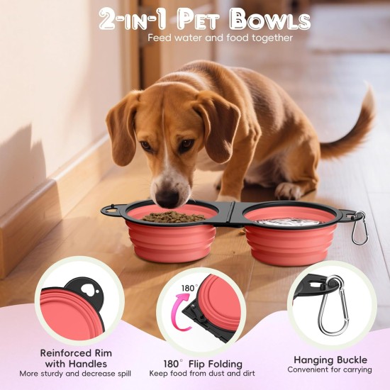 Pawaboo Foldable Dog Bowl, Pack of 2 450 ml Dog Travel Bowls, Portable Silicone Leak-Proof Drinking Bowl, Feeding Bowl with Lid and Carabiner for Dogs Cats Walks on the Go - Turquoise + Purple Pawaboo Foldable Dog Bowl, Pack of 2 450 ml Dog Travel Bowls, Portable Silicone Leak-Proof Drinking Bowl, Feeding Bowl with Lid and Carabiner for Dogs Cats Walks on the Go - Turquoise + Purple
