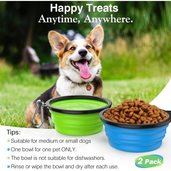 Pawaboo Foldable Dog Bowl, Pack of 2 450 ml Dog Travel Bowls, Portable Silicone Leak-Proof Drinking Bowl, Feeding Bowl with Lid and Carabiner for Dogs Cats Walks on the Go - Turquoise + Purple Pawaboo Foldable Dog Bowl, Pack of 2 450 ml Dog Travel Bowls, Portable Silicone Leak-Proof Drinking Bowl, Feeding Bowl with Lid and Carabiner for Dogs Cats Walks on the Go - Turquoise + Purple