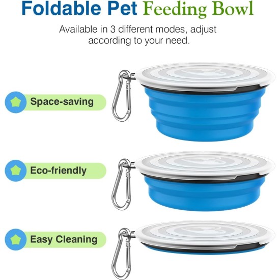 Pawaboo Foldable Dog Bowl, Pack of 2 450 ml Dog Travel Bowls, Portable Silicone Leak-Proof Drinking Bowl, Feeding Bowl with Lid and Carabiner for Dogs Cats Walks on the Go - Turquoise + Purple Pawaboo Foldable Dog Bowl, Pack of 2 450 ml Dog Travel Bowls, Portable Silicone Leak-Proof Drinking Bowl, Feeding Bowl with Lid and Carabiner for Dogs Cats Walks on the Go - Turquoise + Purple