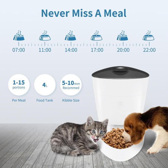 Pawmate 4L Button Operation Automatic Cat Feeder with Timer, Pet Feeder with Programmable Up to 15 Portion Control, 6 Meals Daily Pawmate 4L Button Operation Automatic Cat Feeder with Timer, Pet Feeder with Programmable Up to 15 Portion Control, 6 Meals Daily