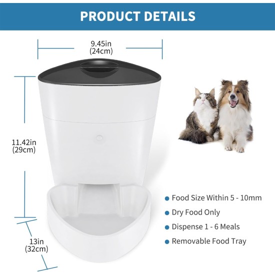 Pawmate 4L Button Operation Automatic Cat Feeder with Timer, Pet Feeder with Programmable Up to 15 Portion Control, 6 Meals Daily Pawmate 4L Button Operation Automatic Cat Feeder with Timer, Pet Feeder with Programmable Up to 15 Portion Control, 6 Meals Daily