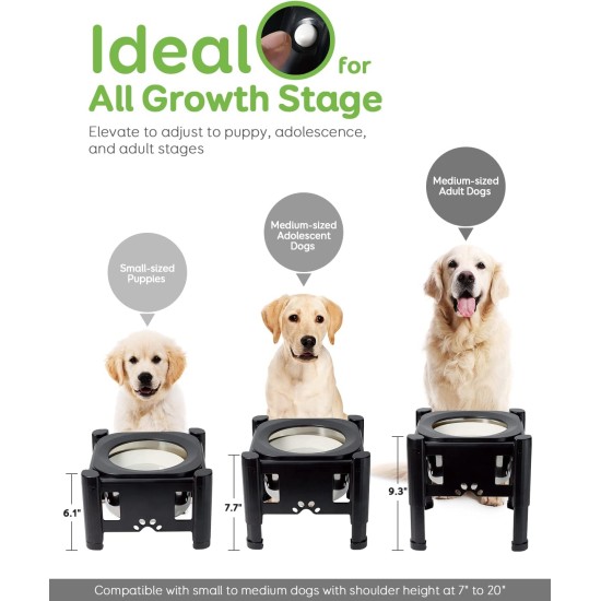 Pawque Raised Dog Bowl, Water Bowl for Dogs, 80 oz Stand with Adjustable 3 Heights (6.1 Inches, 7.7 Inches, 9.3 Inches) for Medium and Small Dogs, No-Spill and Non-Slip Dog Bowl Pawque Raised Dog Bowl, Water Bowl for Dogs, 80 oz Stand with Adjustable 3 Heights (6.1 Inches, 7.7 Inches, 9.3 Inches) for Medium and Small Dogs, No-Spill and Non-Slip Dog Bowl