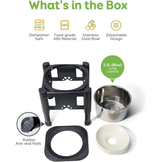Pawque Raised Dog Bowl, Water Bowl for Dogs, 80 oz Stand with Adjustable 3 Heights (6.1 Inches, 7.7 Inches, 9.3 Inches) for Medium and Small Dogs, No-Spill and Non-Slip Dog Bowl Pawque Raised Dog Bowl, Water Bowl for Dogs, 80 oz Stand with Adjustable 3 Heights (6.1 Inches, 7.7 Inches, 9.3 Inches) for Medium and Small Dogs, No-Spill and Non-Slip Dog Bowl