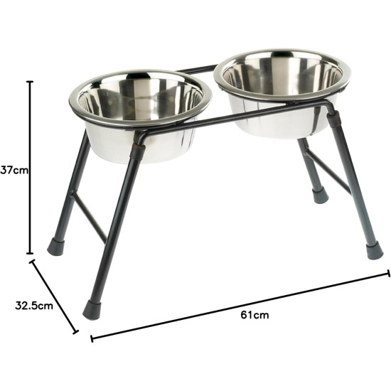 Pet Products Double Feeder High Stand with 2 x 1600 ml Stainless Steel Dishes, 300 mm Tall Pet Products Double Feeder High Stand with 2 x 1600 ml Stainless Steel Dishes, 300 mm Tall