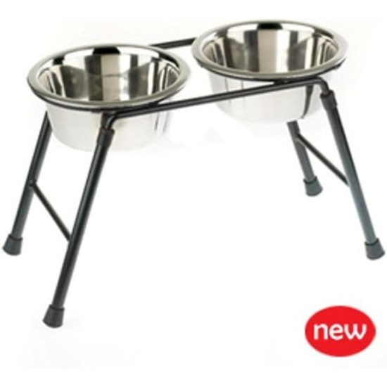 Pet Products Double Feeder High Stand with 2 x 1600 ml Stainless Steel Dishes, 300 mm Tall Pet Products Double Feeder High Stand with 2 x 1600 ml Stainless Steel Dishes, 300 mm Tall